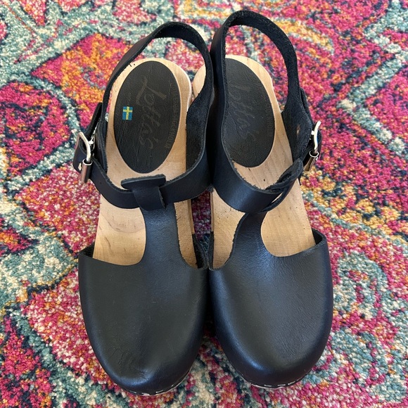 Lotta’s of Sweden | Women’s Black Leather Mary Jane Ankle Strap Clogs, size 6.5 - Picture 4 of 16